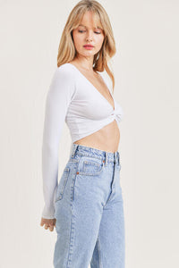 Coco White Long Sleeve Crop Top